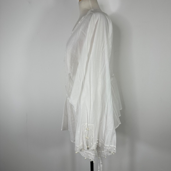NWT Lane Bryant White Cotton V Neck Blouse Pom Pom Tunic Boho 18/20 - Picture 7 of 14